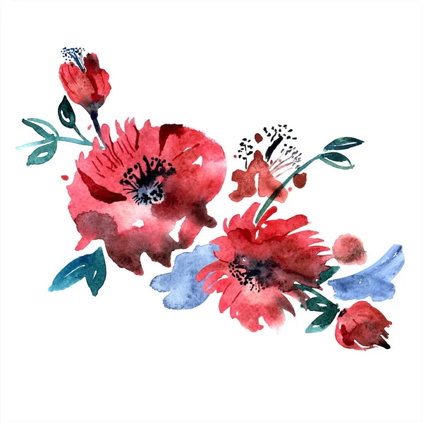 Акварель вручную окрашенные красные элементы цветок для приглашения, свадебная открытка, поздравительная открытка . — стоковое фото