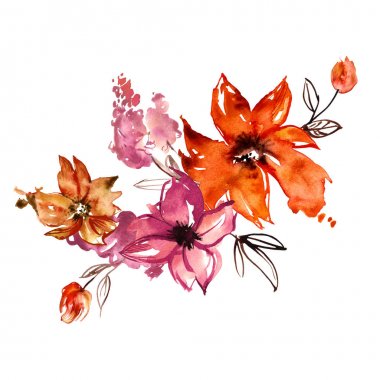 Şirin suluboya el çiçek boyalı. Davet. Düğün kartı. Doğum günü kartı