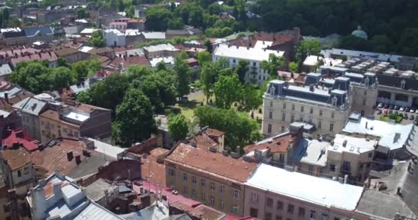 El palmo del Palacio de Potocki en Lviv. Círculo sobre el centro de la ciudad desde el vuelo del pájaro . — Vídeo de stock