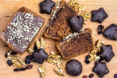 Noel kurabiye, çikolatalı kek, kavram, üstten görünüm pişirme