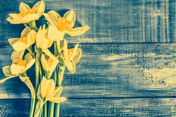 Vintage φωτογραφία daffodils λουλούδια επιλεγμένο φόντο ξύλινη — Φωτογραφία Αρχείου