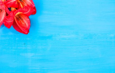 Köşede, boşaltmak kartıyla güzel çiçekler