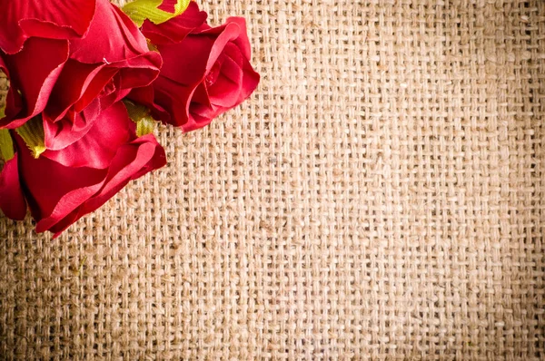 Rudá růže na rustikální pozadí, svatební oznámení, den žen — Stock fotografie