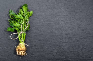 Taze kereviz sapı, yeşil sebze, organik gıda ve sağlıklı beslenme kavramı ile