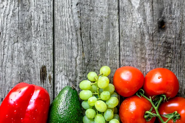 Healthy eating concept, vegetarian food, fruits and vegetables, top view, copy space