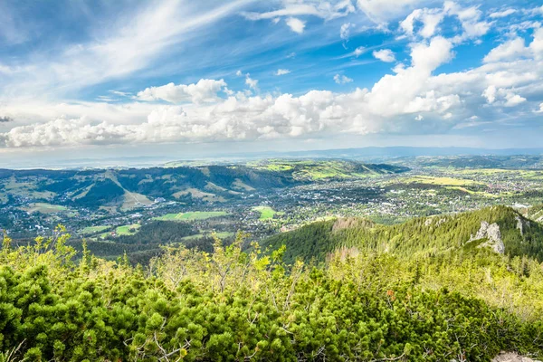 Panorama över bergen dal, utsikt över Zakopane från toppen av berget, Tatry, Polen — Stockfoto