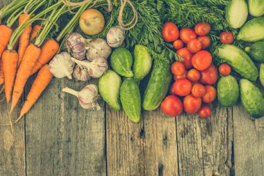 Taze sebze, üstten görünüm, sağlıklı beslenme, vegan gıda yerel tarım