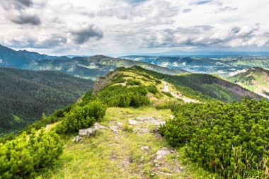Bahar dağ manzarası, görüş-in tepe ridge Tatra Dağları üzerinde iz hiking