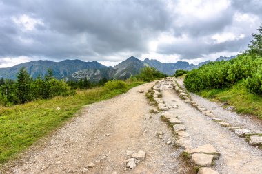 Hiking trail dağlarda, peyzaj, Tatra Milli Parkı, Polonya