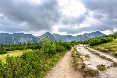 Hiking trail dağlarda, peyzaj, Tatra Milli Parkı, Polonya