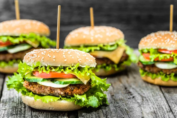 Sığır eti hamburger, hamburger ekmeği ızgara et ve sebze ile