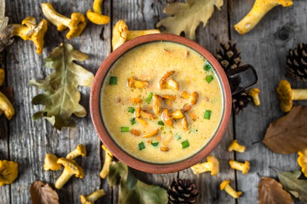Вершковий грибний суп, концепція домашньої кухні, тепла страва, накладний в мисці — стокове фото