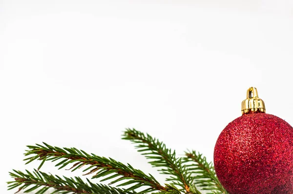 Vánoční větev s skleněnou kouli izolovaných na bílém pozadí — Stock fotografie