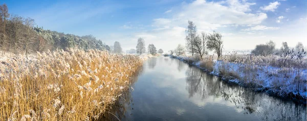 Panorama del río en primavera se descongela o a finales de invierno, paisaje —  Fotos de Stock
