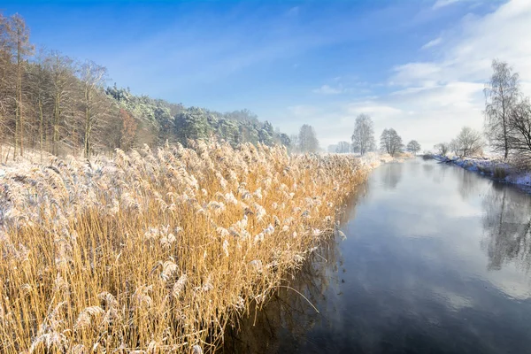 Landschap van de rivier in voorjaar watervalen en blauwe hemel — Stockfoto