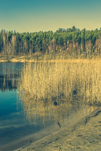 Paisaje salvaje del lago, deshielo primaveral, hielo derretido en el agua — Foto de Stock