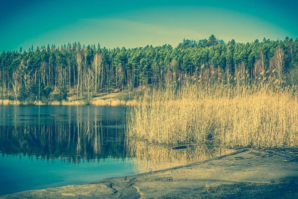 Дикое озеро пейзаж, весенняя оттепель, таяние льда на воде — стоковое фото