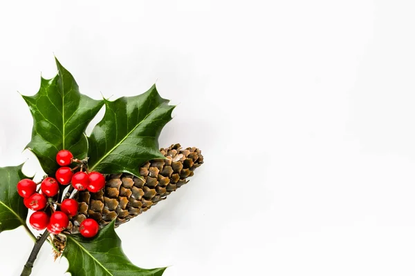 Decoración con acebo de Navidad aislado sobre fondo blanco — Foto de Stock