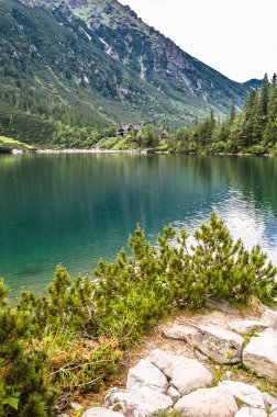 Dağ gölü zümrüt renkli Morskie Oko Tatra Dağları olarak temiz su ile peyzaj