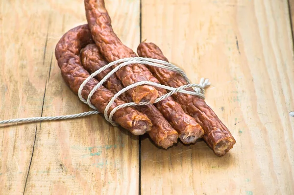 Dry sausage - traditional thin sausages kabanos — Stock Photo, Image