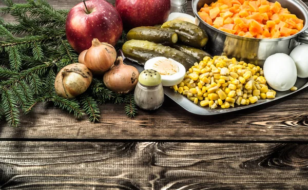 Ingredientes Para Ensalada Verduras Concepto Cocina Navideña — Foto de Stock