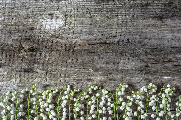 Цветы Дня матери - лилии долины на деревянном фоне гранжа — стоковое фото