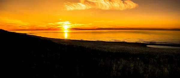 Пляж Сансет Панорама Солнцем Небе Море Силуэт Пейзаж Польша — стоковое фото
