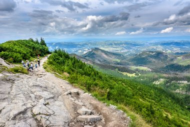 Zakopane, Polonya - 16 Ağustos 2016: Grup iz mountains, peyzaj, Polonya için hiking üzerinde yürüyüşçü