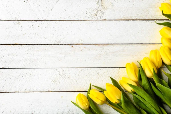 Tulipanes amarillos, fondo de Pascua de primavera para el día de las madres o tarjeta para el día de la mujer a 8 de marzo — Foto de Stock
