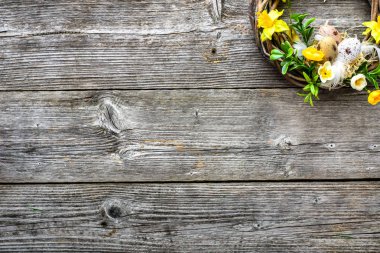 Paskalya arka plan bahar çelenk Kapıda asılı ile