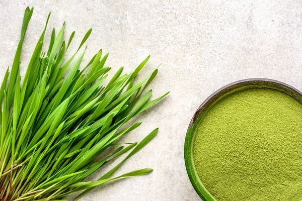 Barley Grass Detox Superfood Powder Sprouts Vegan Green Diet Health — Stock Photo, Image