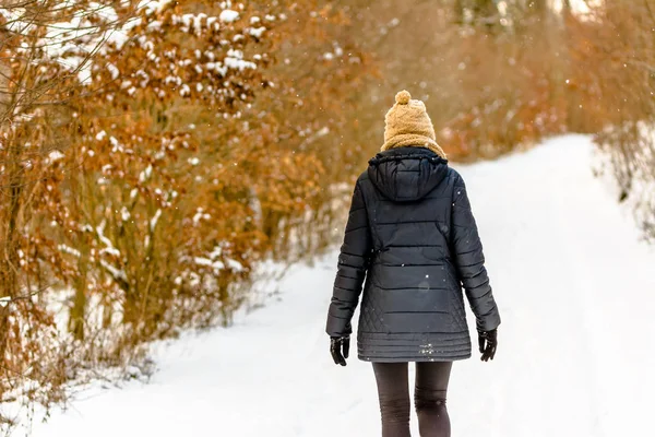 Kış Park karda yürüyen kadın — Stok fotoğraf