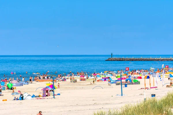 Leba Pologne Juin 2019 Foule Gens Sur Plage Concept Vacances — Photo