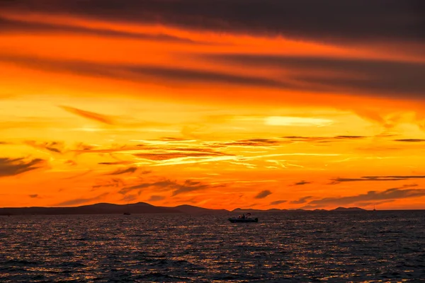 Beautiful Orange Sky Sunset Sea Landscape Beach Zadar Dalmatia Croatia — Stock Photo, Image