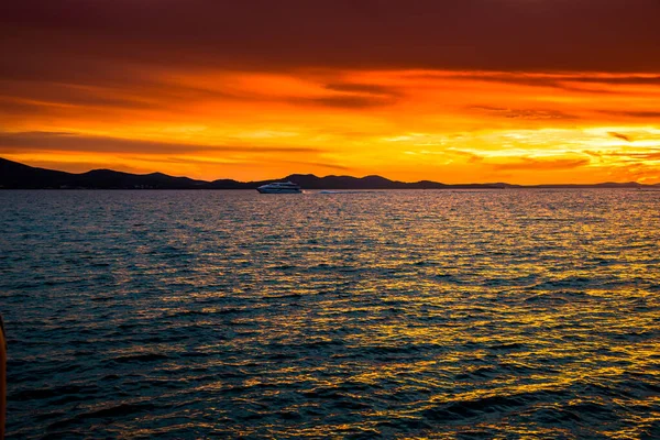 Golden Sky Sunset Sea Landscape Beach Zadar Dalmatia Croatia Europe — Stock Photo, Image