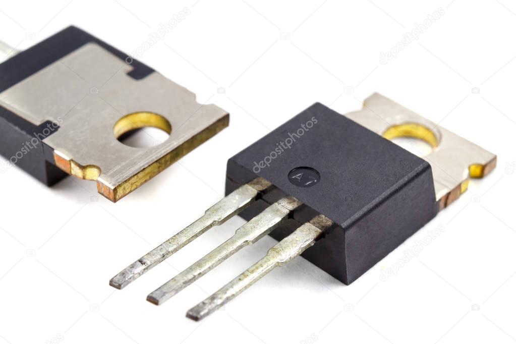 Set of power transistors on a white background