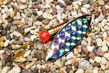 Beyaz metal balık yemi ile bir iplik için hologram dekor