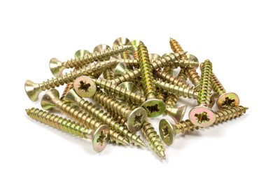 Beyaz bir arka plan üzerinde evrensel anodize vidalar