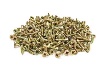 Beyaz bir arka plan üzerinde mobilya montajı için vidalar