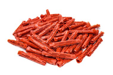 Evrensel 6 mm çap beyaz bir arka plan üzerinde kırmızı bağlayıcılarını plastik