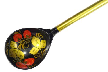 Beyaz arka plan üzerinde izole işlemeli eski tahta kaşığı