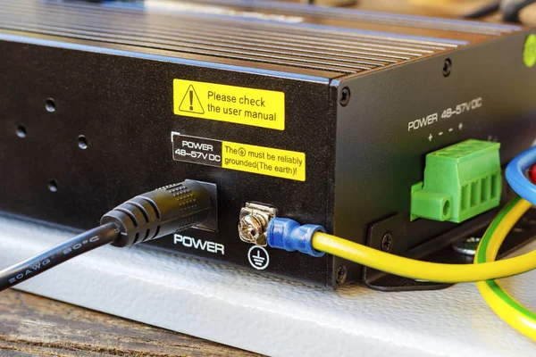PoE ethernet switch with ground cable connected