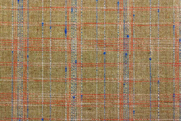 Abstracte Textuur Van Bruin Katoenen Stof Met Witte Rode Blauwe — Stockfoto