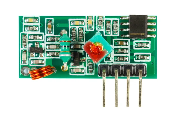 Receiver of digital signal printed circuit board with the set of electronic components isolated on white background — Stock Photo, Image