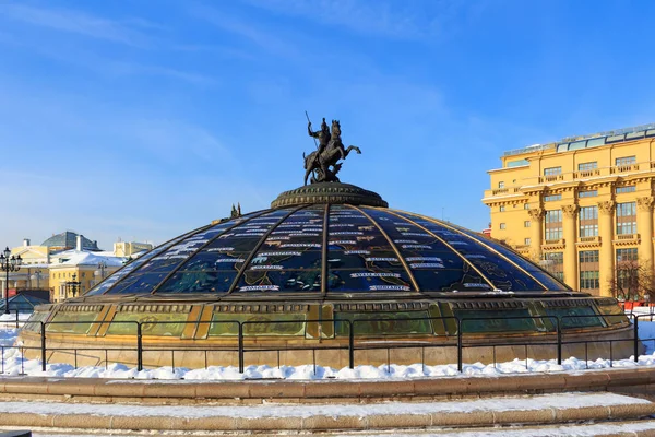 World Clock Fountain on Manege square. Moscow in winter