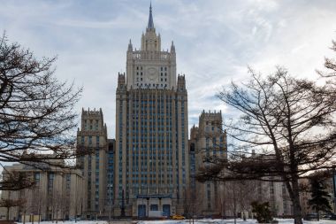 Moskova, Rusya - 25 Mart 2018: Rusya Federasyonu Dışişleri Bakanlığı binasının