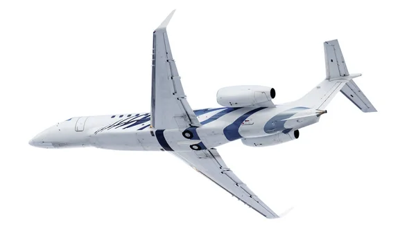 Vuelo moderno jet de negocios a su vez aislado sobre un fondo blanco. Vista lateral — Foto de Stock