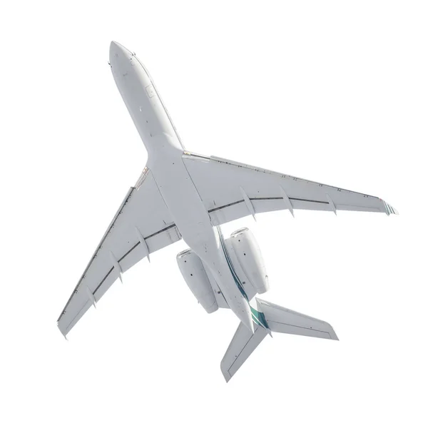 Despegue moderno jet de negocios con tren de aterrizaje retraído aislado sobre un fondo blanco. Vista inferior Fotos De Stock