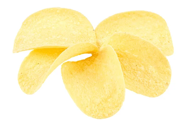 Rodajas amarillas de patatas fritas con crema agria y cebollas aisladas sobre fondo blanco de cerca —  Fotos de Stock
