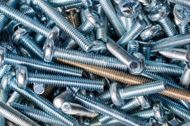 Close-up view of metal screws of various lengths and head types